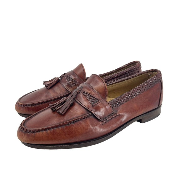 Allen Edmonds Size 11.5 D Maxfield Brown Leather Tasseled Loafers Braided Trim - Picture 1 of 12